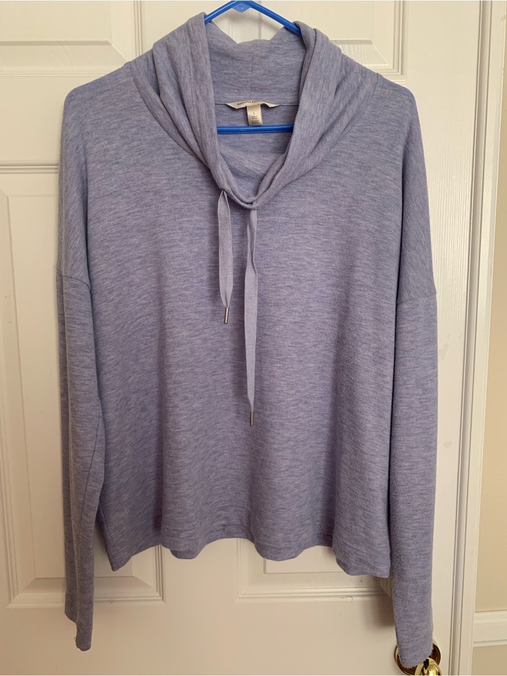 Banana Republic Top: Lavender, Long Sleeve, Tie Mock Neck, Large